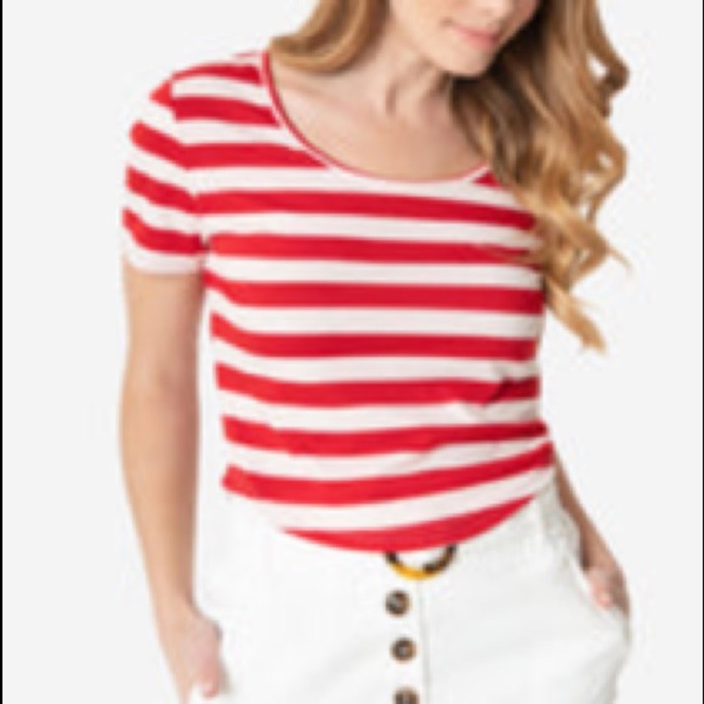 Unique Vintage Royal Monk red & white striped short sleeve crop top